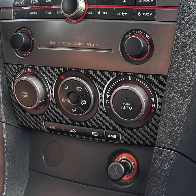 Real Carbon Fiber A/C Control Stickers Fit for Mazda 3 2004-2009 | Trim A/C Control Panel Decorations | Accessories | Thick Overlay