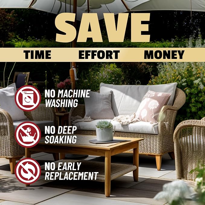 Patio Cushion Cleaner Outdoor Fabric Cleaner - Deep Cleans Dirt, Grime & Weather Stains on Furniture, Pillows, Umbrellas, Awnings & Covers – Non-Bleach, Designed for Canvas, Polyester & Acrylic, 16 oz