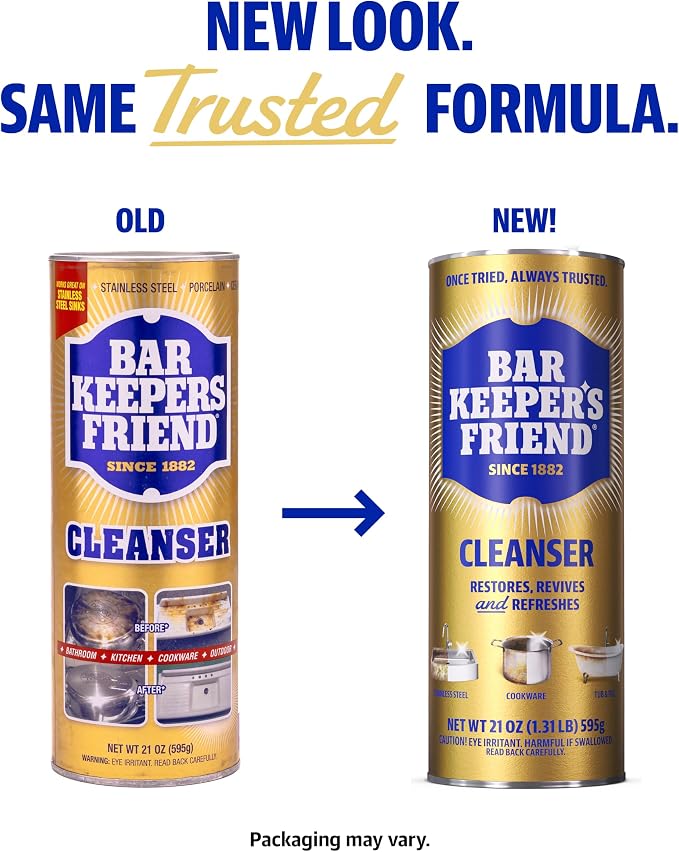 Bar Keepers Friend Powder Cleanser, 12 oz x 2, Multipurpose Cleaner, Degreaser & Remover for Burnt Stainless Steel Pots and Pans, Rust Stains, Hard Water Deposits & Soap Scum