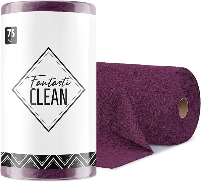 Fantasticlean Microfiber Cleaning Cloth Roll-75 Sheets, 12"x12"(DeepPurple) | Super Absorbent, Lint-free, Tear-away Microfiber Towel Roll, for All-Purpose Cleaning