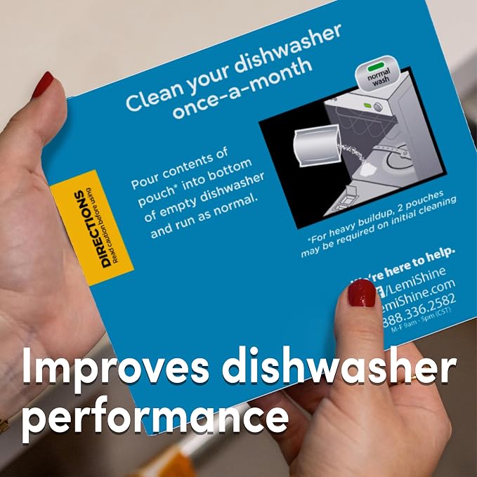 Lemi Shine Natural Dishwasher Cleaner & Deodorizer - 14.08 oz (8 Pack) | Hard Water Citric Acid Cleaning Powder - Lemon Scented Eco-Friendly Dishwasher Cleaner & Deodorizer
