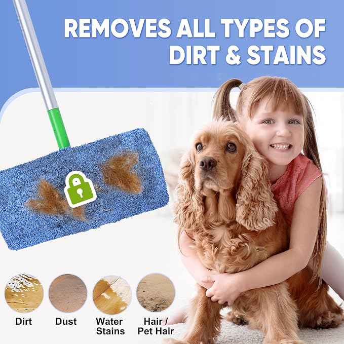 6-Pack Reusable Mop Pads Compatible with Sweeper Mop - 100% Coral Fleece Washable Refills - Microfiber Dry & Wet Sweeping Cloths for Multi-Surface/Hardwood Floor Cleaning- Blue