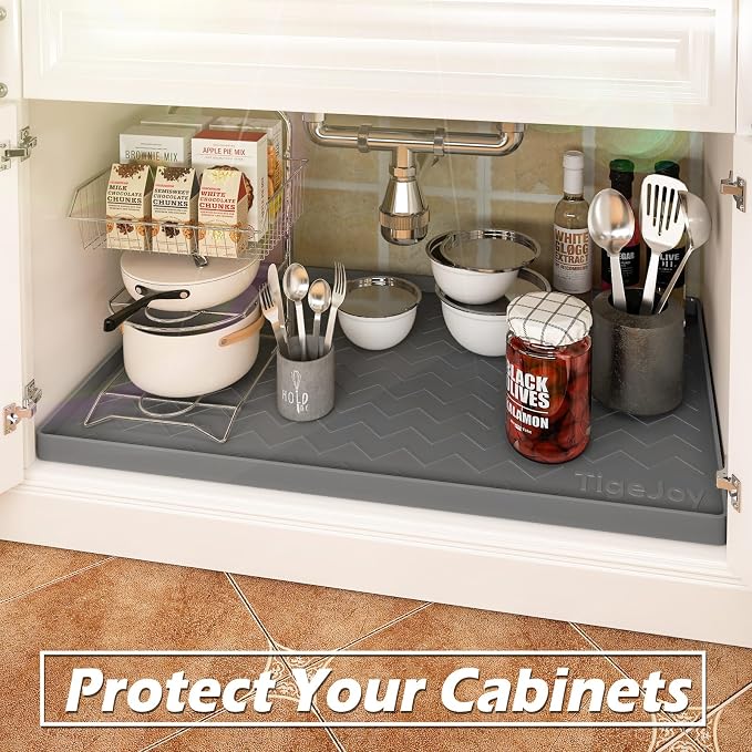 TigeJoy 28" x 22" Under Sink Mats for Kitchen Waterproof, Leak-Proof Silicone Mat Sink Protector and Cabinet Liner, Kitchen Essentials Organizer and Storage, Boot or Shoe Tray, Pet Feeding Mat