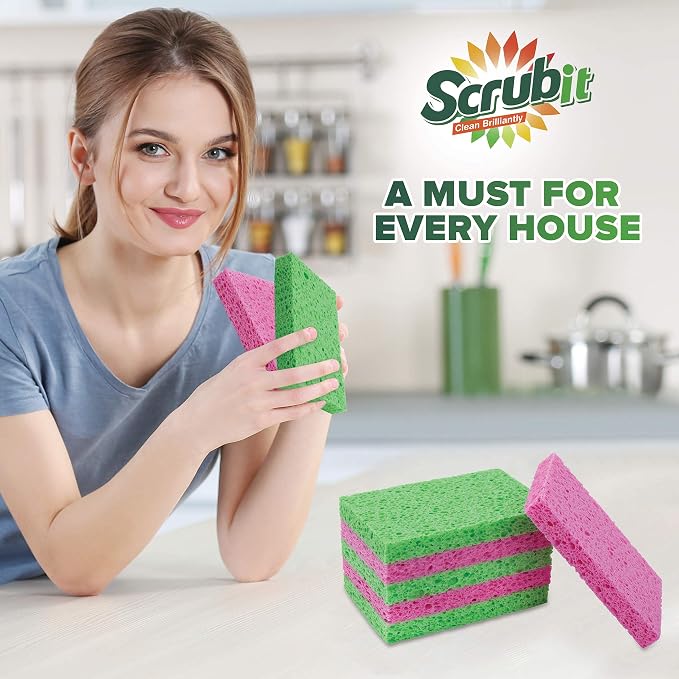 SCRUBIT Cleaning Scrub Sponges, [New Packaging] Non-Scratch Kitchen Sponges for Dishes -12 Pack Dishwashing Sponge - Assorted Colors Package May Vary