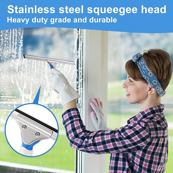 Mitclear Professional Window Cleaning Kit 14IN, Windows Cleaner Tool with Silicone Squeegee, Microfiber Scrubber & Cloth, Window Washing Equipment or Home Shower Glass Doors Car Windshield