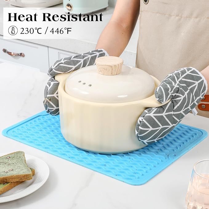 CAKETIME 2 Pack Colorful Silicone Dish Drying Mat for Kitchen Counter Multiple Usage for Cooking Baking Office Coffee Under Sink Accessories Apartment Appliances Pioneer Woman Stuff 15"x11.5" Blue