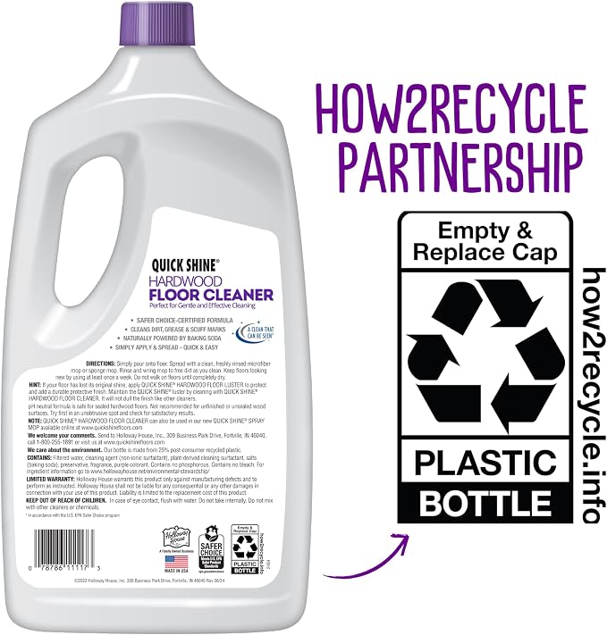 Quick Shine Hardwood Floor Cleaner 64 oz-4 Pk, Streak-Free, No Residue | Powered by Baking Soda, Fresh Island Essence, pH Neutral, No Rinse, PFAS & Ammonia Free, EPA Safer Choice Made in USA