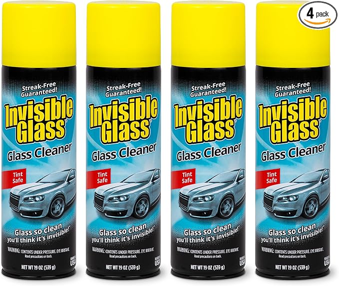 Invisible Glass 91164-4PK Premium Aerosol Glass Cleaner Spray for Car Windshields and Windows, Automotive and Home Window Cleaner, Streak-Free, Ammonia-Free, Tint-Safe – 19 oz (Pack of 4)