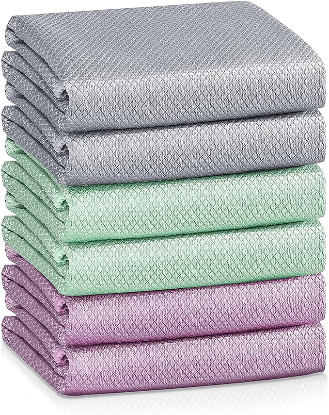 Fish Scale Streak Free Magic Glass Window Car Mirror Microfiber Cleaning Cloth Cleaner Cloths,Lint Free Stainless Steel Windshield Shower Cleaning Cloth,Miracle Polishing Towels Shiny Wipes,Pack 6,Mix