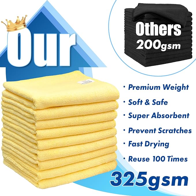 Simple Houseware 16" x 24" Microfiber Cleaning Towels, Heavy Duty 9 Pack | 325 GSM Reusable for Home, Kitchen and Car