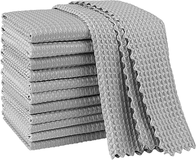 AIDEA Microfiber Glass Cleaning Cloth-12PK,Magic Cleaning Cloth Grey 11×11" | Lint Free Cloth Polishing Cleaning Rags, Barista Coffee Towel, Stainless Steel Wipes for Glass, Windows, Mirrors, Windshield