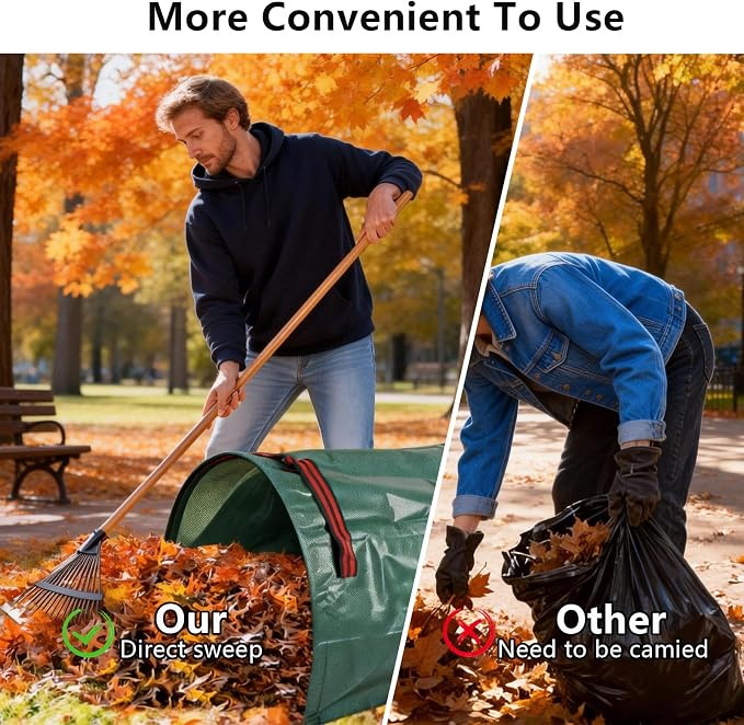 2-Pack 53 Gal Leaf Bags, Leaf Collector Reusable Yard Waste Bags | Heavy-duty Collapsible Garden Collector with Handles & Dustpan Design for Lawn Cleanup, Branches & Debris. Includes gloves