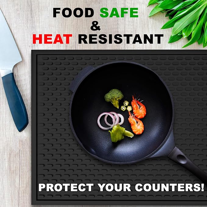 AXIESO Silicone Drip Mat - 1/2 Inch Thick, Heat-Resistant and Food Safe - Counter Top, Coffee Bar or Restaurant - Drying Mat for Glasses - 18x12 Inches