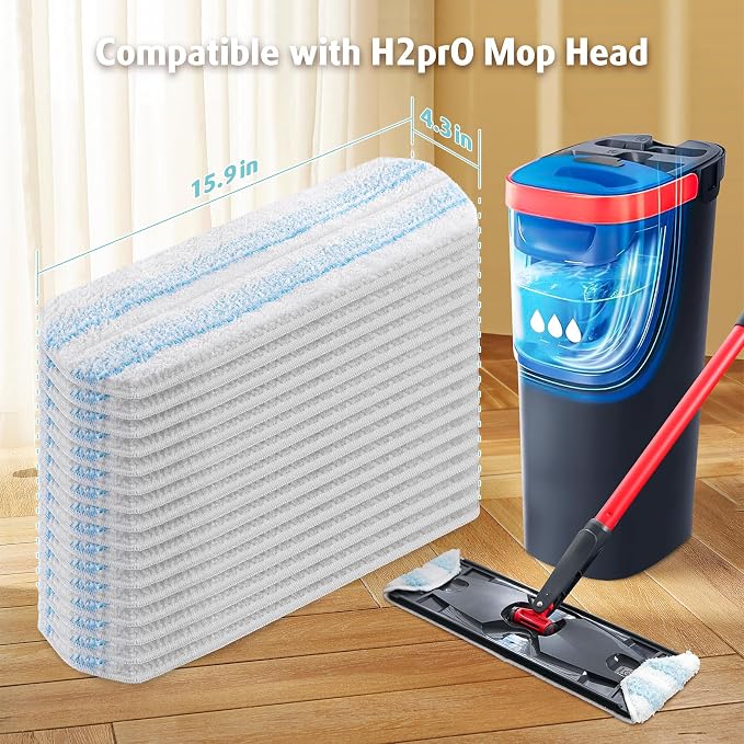AIR U+ 16 Pack Mop Replacement Pads for O Cedar H2prO Flat Mop System Machine Washable Reusable Microfiber Mop Heads Replacements for O-Cedar H2Pro Refills Clean for All Floors Types
