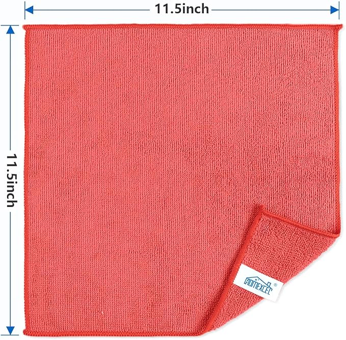HOMEXCEL 100PK Microfiber Cleaning Cloth, Cleaning Rag for Home, 11.5x11.5 | Reusable, Lint Free, Scratch-Free and Highly Absorbent Towels for Kitchen, Window and Glass, Cars, Red
