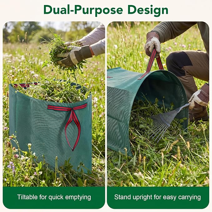 Dntorx 53 Gallon Leaf Bags, 2-Pack, Reusable Yard Waste Bags | Dustpan-Style Opening, Heavy-Duty Pp, Reinforced Handles, Foldable Storage, For Leaves, Grass, And Yard Debris