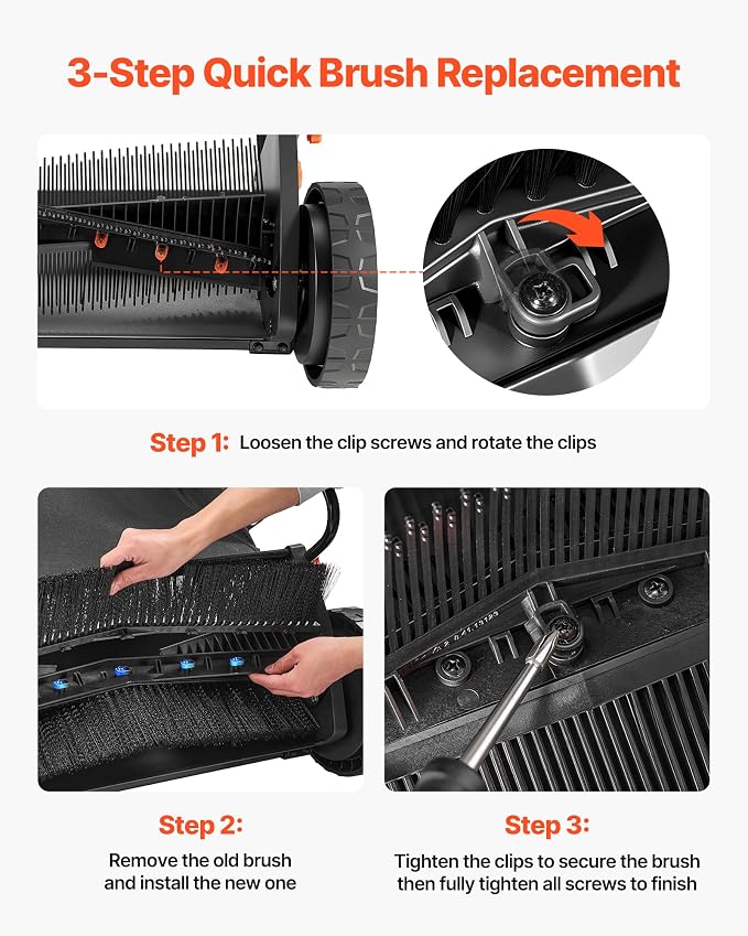 VEVOR 3 Packs Lawn Sweeper Brush Replacement, Compatible with VEVOR 26 in Lawn & Leaf Collector Sweepers, Yard Sweeper Brush Paddle with Durable V-Shaped Bristles for Easy Grass Leaf Cleanup | Compatible with Our 26 in Lawn & Leaf Collector Sweepers, D...