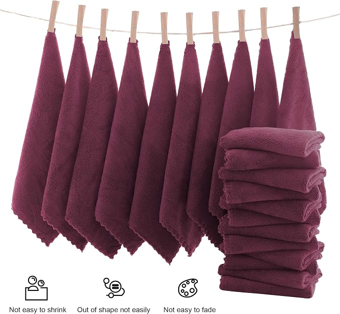 MOONQUEEN Ultra Soft Premium Washcloths Set - 12 x 12 inches - 72 Pack - Quick Drying - Highly Absorbent Coral Velvet Bathroom Wash Clothes (Burgundy)