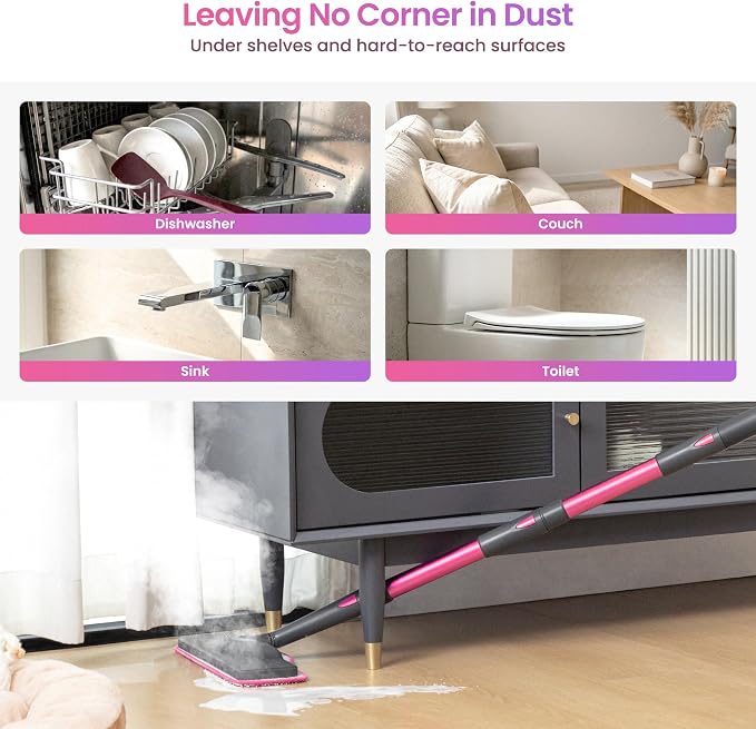 Schenley 19-in-1 Steam Mop with Handheld Steamer for Hard Floors | Multi-Surface Cleaning, 15s Heat-Up, 12-25 Min Steam Time, 248°F Steam, Chemical-Free, Tile & Grout, Wall Cleaning