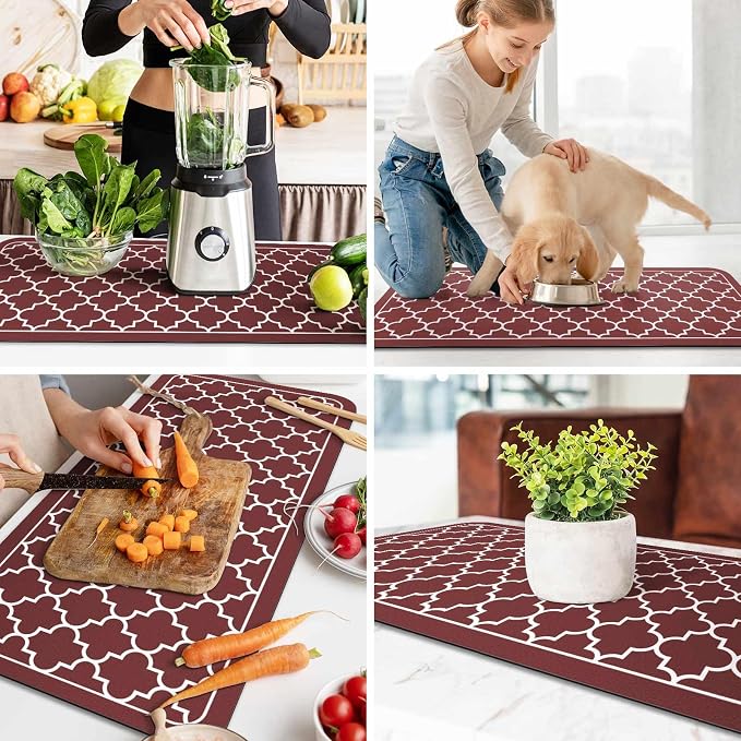 WISELIFE Dish Drying Mat Super Absorbent Drying Mat Large Dish Drying Mats for Kitchen Counter Easy Clean Dish Mat Kitchen Drying Mat18"x 36" Stylish Red