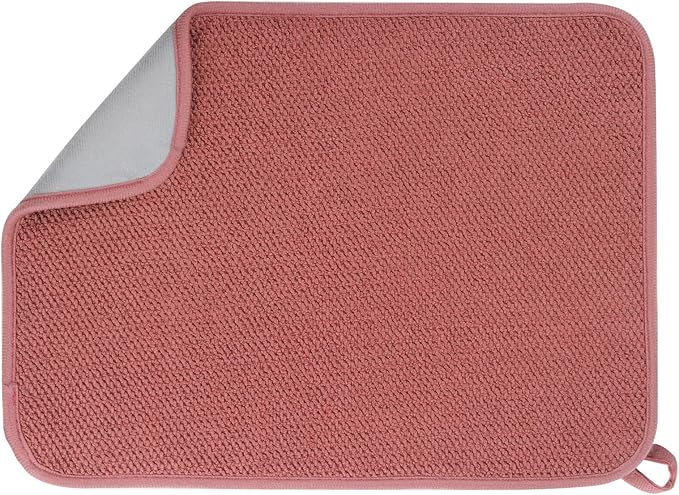 GeeRic Microfiber Dish Drying Mat, Super Absorbent Kitchen Dish Drying Pad, Reversible for Countertop, 12*16 inch Red