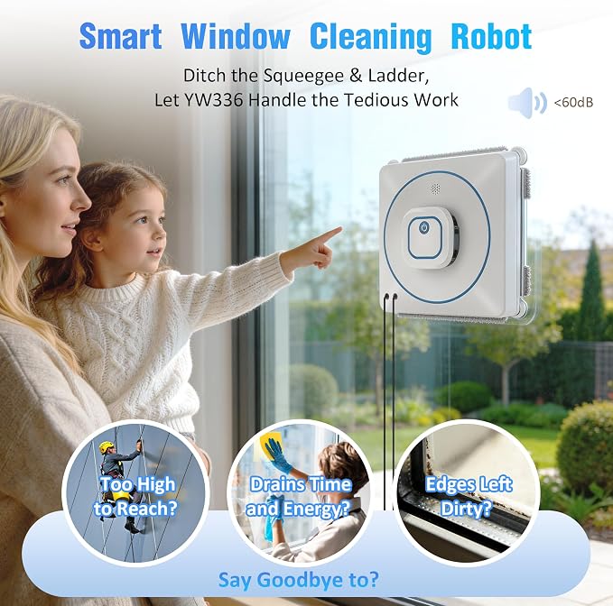 Window Cleaner Robot with 4 Cleaning Modes, 8000Pa Suction Remote Control | Dual Direction Auto-Spray Window Cleaner, Intelligent Path, Edge Detection,15-Stage Anti-Fall System for Windows