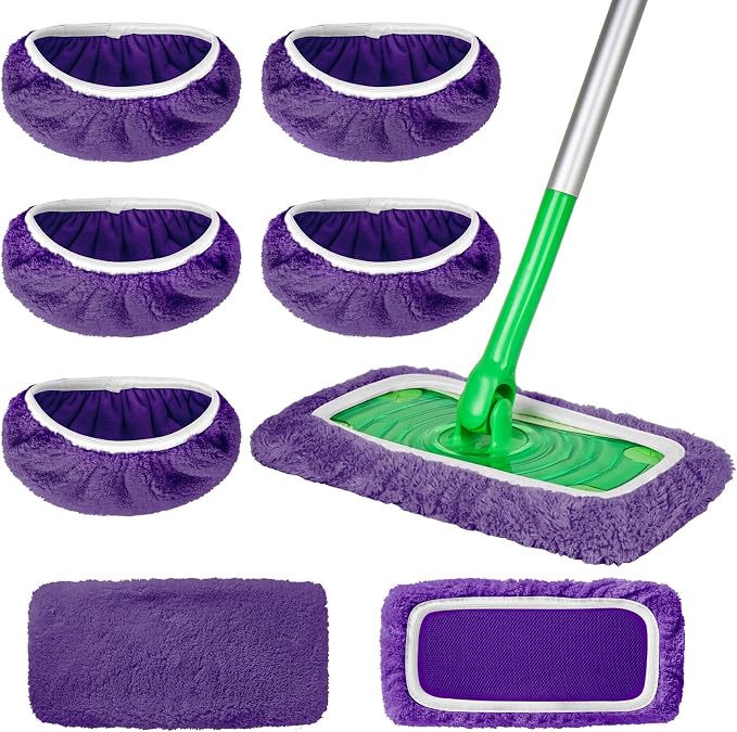 AmaVins 5 Pack Reusable Microfiber Mop Pads Compatible with Swiffer Sweeper Mop, Wet and Dry Flat mop Cover, Washable Mop Pads for Surface/Hardwood Floor Cleaning (Mop is Not Included)