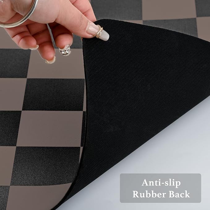 Ohocut Checkered Dish Drying Mat for Kitchen Counter, Coffee Bar Station Accessories, Retro Cute Aesthetic Modern Absorbent Drainer Mat Kitchen Drying Mat Easy Clean Brown and Black, 19" x 12"