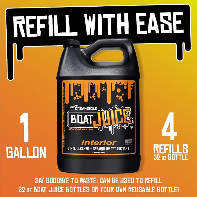 Boat Juice Interior 2-in-1 Vinyl Boat Seat Cleaner & Ceramic UV Protectant Spray | Marine Interior Detailing | Upholstery, Carpet & Plastic | Orange Creamsicle Scent | Made in USA