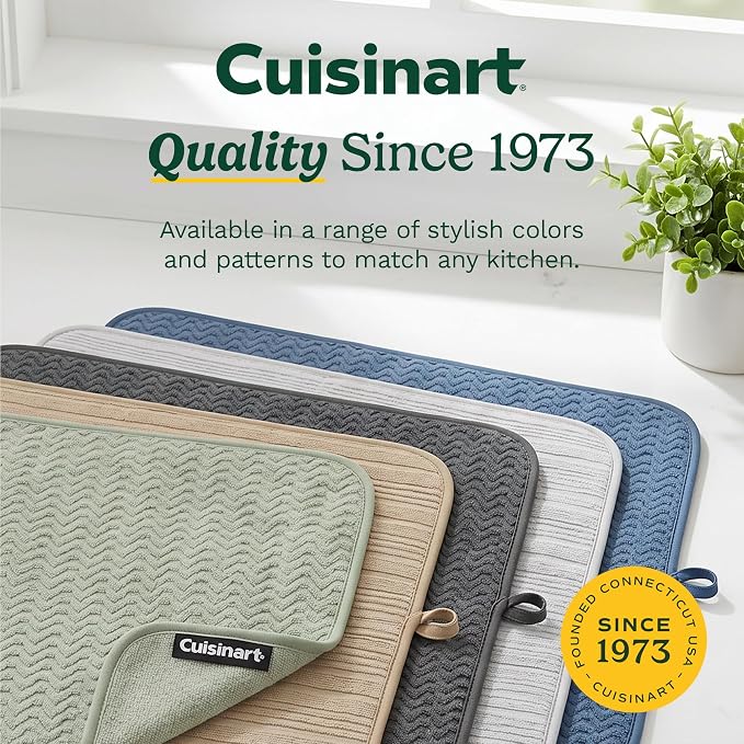 Cuisinart Dish Drying Mat for Kitchen Counter - 2-Pack XL 18x24 Ultra Absorbent Microfiber Dish Mat - Fast Drying, Machine Washable, Foldable Countertop Pad - Safe for Granite & Quartz