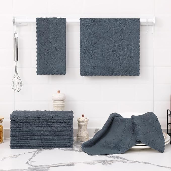 Homaxy 24 Pack Dish Towels for Kitchen (10 x 20 Inches, Dark Grey), Super Soft and Absorbent Coral Velvet Dish Cloths for Washing Dishes, Nonstick Oil Fast Drying Microfiber Cleaning Cloth