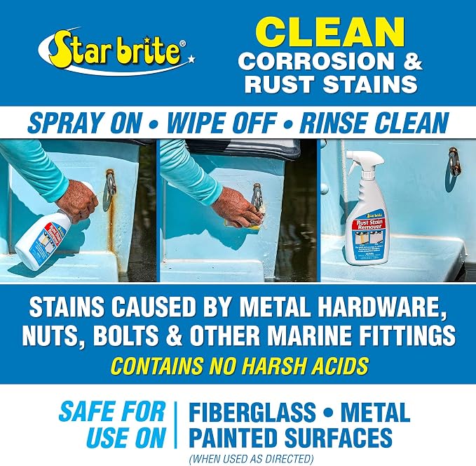 STAR BRITE Rust Stain Remover Spray - Instantly Dissolve Corrosion Stains on Fiberglass, Vinyl, Fabric & Painted Surfaces - Also Removes Sprinkler Stains & Mold & Mildew Stain Remover + Cleaner