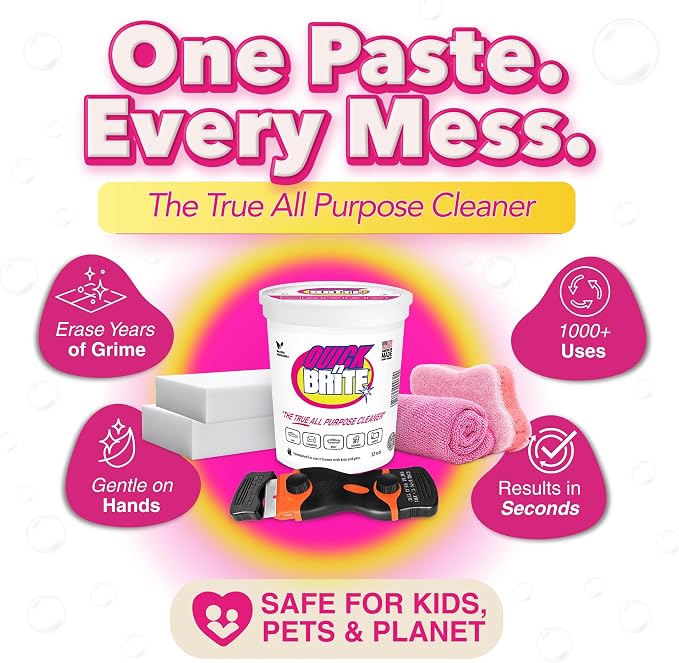 Quick 'n Brite Hard Water Stain Kit - 32oz All Purpose Cleaning Paste, Microfiber Towel, two Melamine Sponges, Scraper Tool