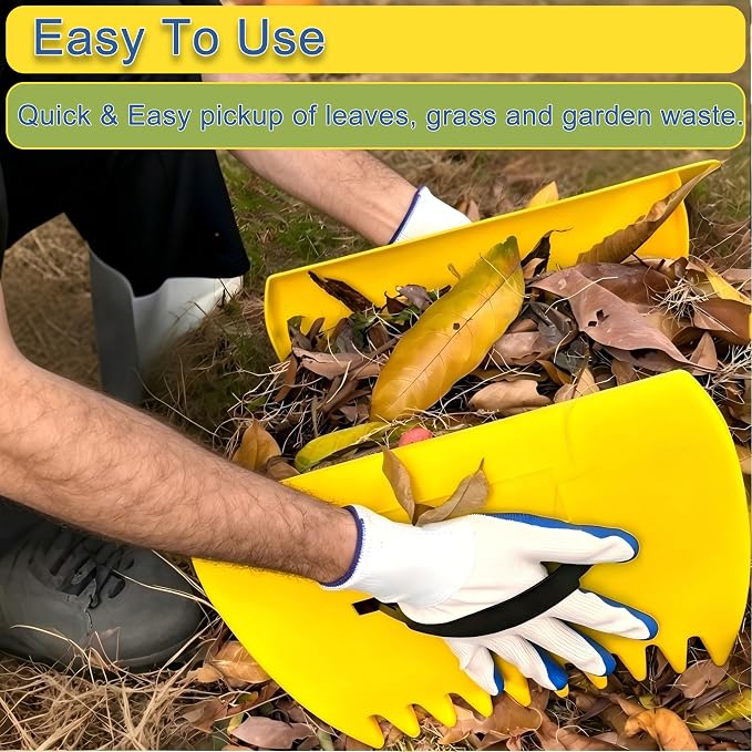 2 Sets Leaf Scoops Hand Rakes, Lightweight Plastic Leaf Grabbers | Paired with 2 pairs work gloves, ideal yard garden tool for collecting leaves, grass clippings and outdoor debris
