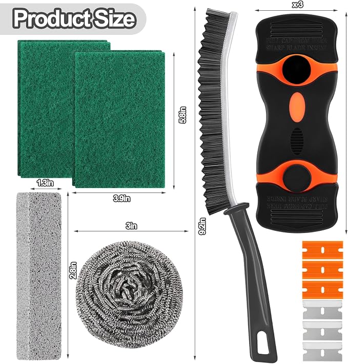 XANGNIER Heavy Duty Oven Cleaning Tools Kit,Oven Cleaner Brush Accessories | 1pcs Crevice Cleaning Brush,1pcs Razor Blade Scraper,1pcs Pumice Stone,1pcs Steel Wool Scrubber,2pcs Scrub Sponges