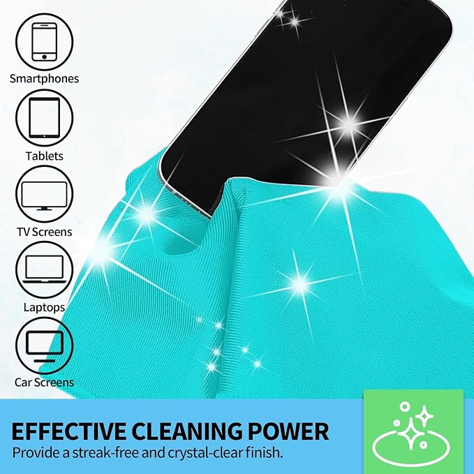 Microfiber Cleaning Cloth - 6 Pack Glasses Cleaning Cloth, 16" x 14" Window Cleaning Rags, Streak Free Lint Free Polishing Cloths Wipes for Eye Glass, Stainless Steel, Windshield, Turquoise