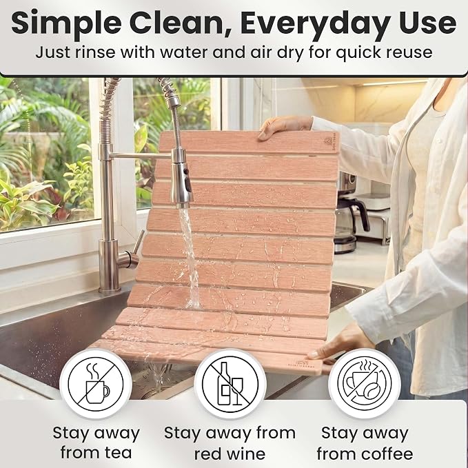 Large Stone Dish Drying Mat For Kitchen Counter | Non-Slip, Super Absorbent Diatomaceous Dish Dry Matt | Rollable Stone Drying Mat For Kitchen Counter, Heat-Resistant, Easy to Clean, Light Oak Color