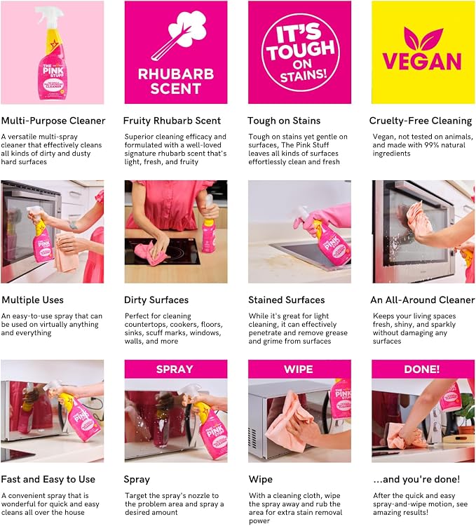 Stardrops The Pink Stuff Miracle Multi-Purpose Cleaner – Removes Grease, Grime, and Stains on Kitchens, Bathrooms, Floors, and More, 25 fl Oz (Pack of 2)