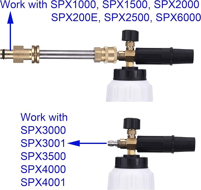 M MINGLE Foam Cannon, Compatible with Sun Joe SPX Series, 5 Nozzle Tips | 1L Adjustable Thick Foam Bottle, with 1/4’’ QC Connector, Cleans Cars, Motorcycles, Driveways and Windows, 3000 PSI