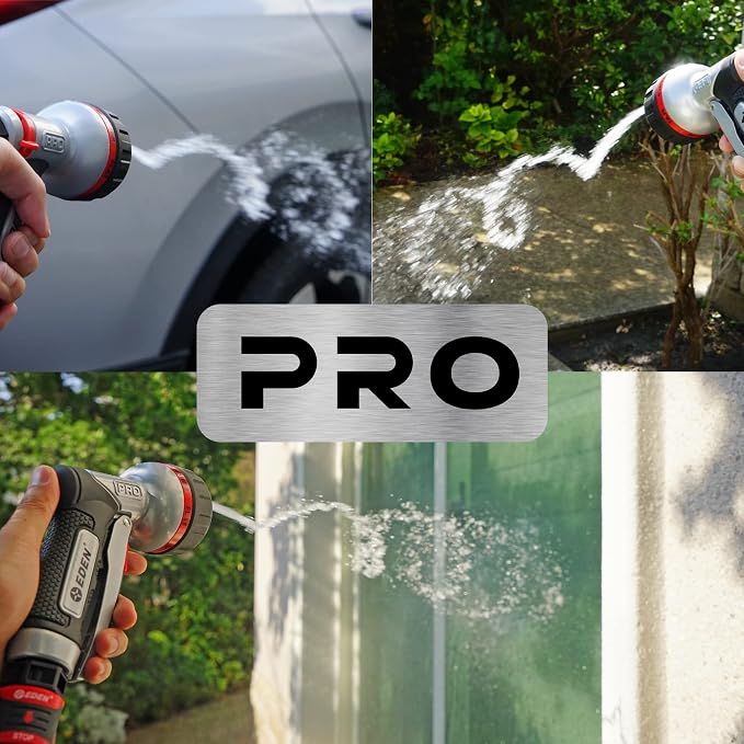 Eden PRO 94833 Metal Front Trigger 6-Pattern Turbo Nozzle | Heavy-Duty Hose Sprayer for Garden, Lawn, Plants, Outdoor Cleaning, Durable Aluminum Core, Quick Connect Set Bundle