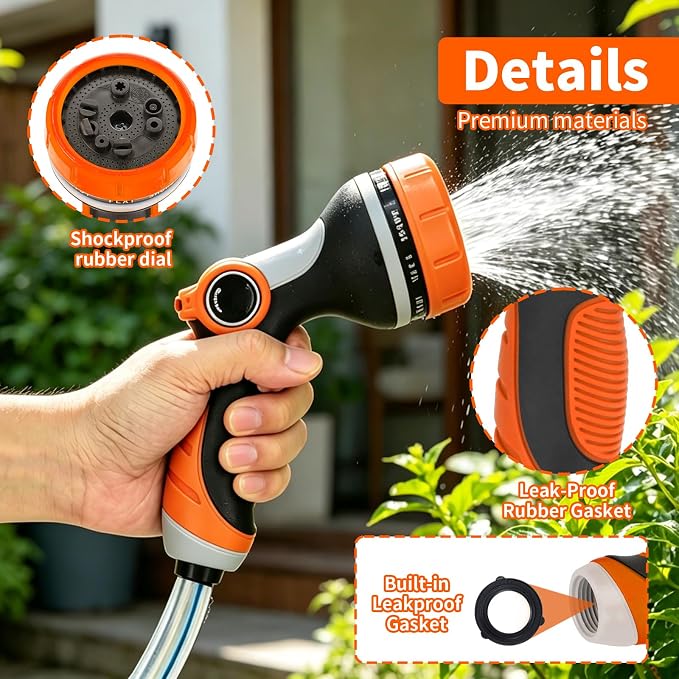 Garden Hose Nozzle with Adjustable 10 Spray Patterns Thumb Control | Ergonomic Hose Sprayer Nozzle, High Pressure Hose Nozzles for Lawn & Plant Watering,Washing Cars & Pet Bathing,Leak-Proof
