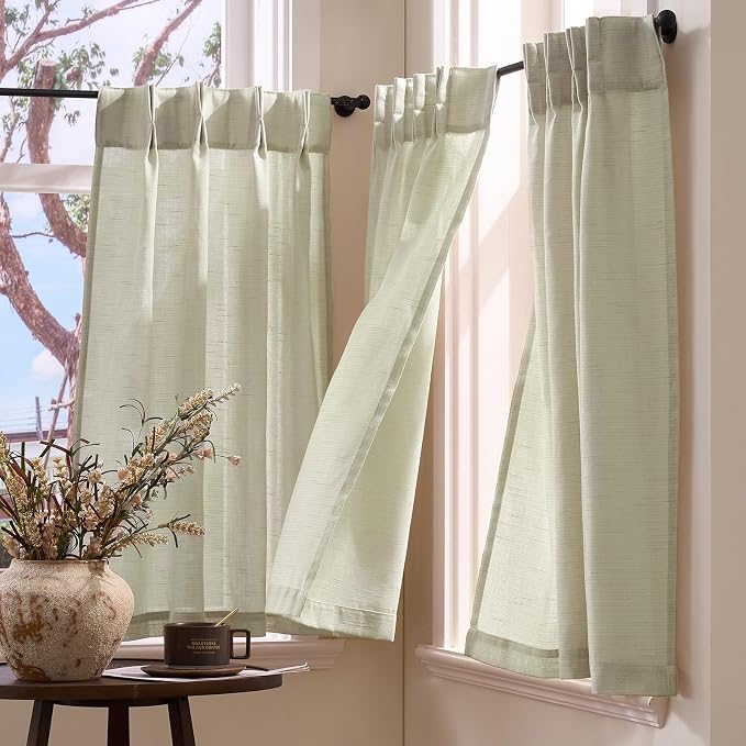 jinchan Linen Pinch Pleated Back Tab Tier Curtains, 26x36, 2 Panels, Beige | Light filtering,small window treatment,cafe curtains,machine washable,farmhouse,kitchen,bathrooms,laundry