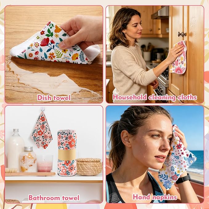 IANFEPH 36 Pack Reusable Paper Towels Roll, Washable Paperless Cotton Cloth Kitchen Towel 9.8" x 11" Absorbent Flannel Reusable Cleaning Dishcloth for Home Bathroom
