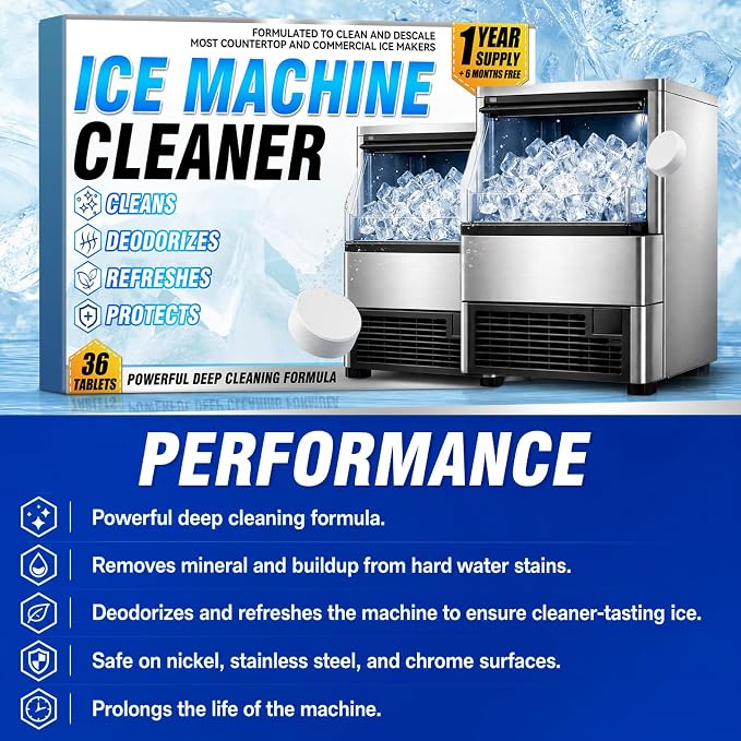 Vigorder Ice Machine Cleaner Tablets – 36 Pack, Nickel Safe Descaler for Nugget Ice Makers & Countertop Machines, Removes Build-Up & Improves Taste, 18 Months Supply