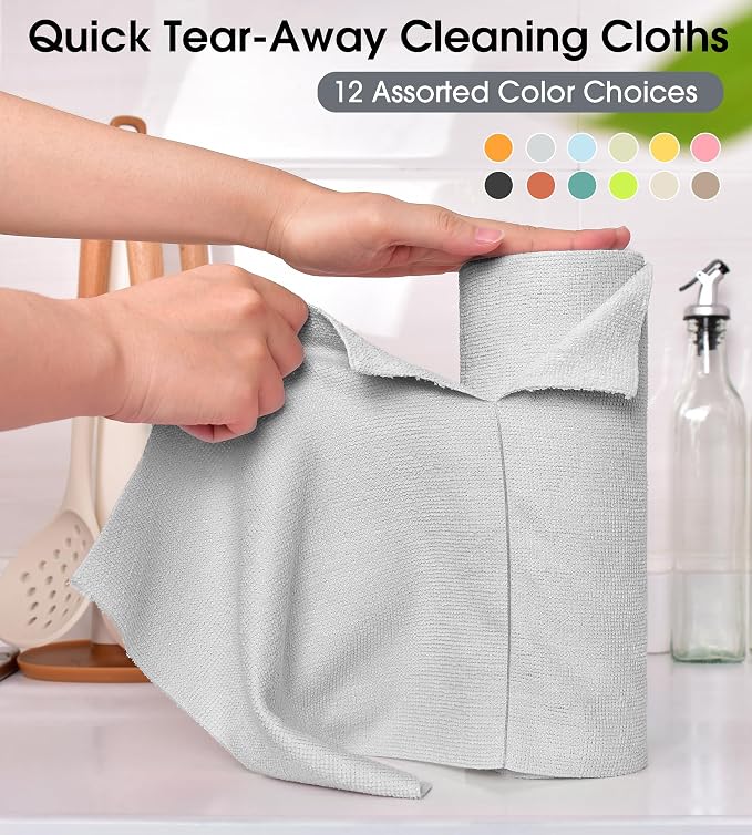 KitchLife Microfiber Cleaning Cloth Roll - Tear-Away Reusable Microfiber Paper Towels, Lint-Free, Washable, 20 Sheets for Kitchen, Car, Dishes, and Sensitive Surfaces (Light Gray)