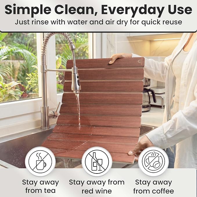 Large Stone Dish Drying Mat For Kitchen Counter | Non-Slip, Super Absorbent Diatomaceous Dish Dry Mat | Rollable Stone Drying Mat For Kitchen Counter, Heat-Resistant, Easy to Clean, Warm Walnut Color
