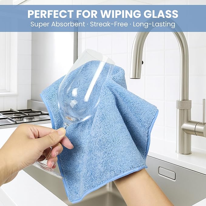 SIFANGKE Microfiber Cleaning Cloth, 12 Pack Blue Cleaning Rags for Housekeeping, Reusable Microfiber Towels for Car, Kitchen, Bathroom and Household Cleaning Supplies, 11.8"X11.8"