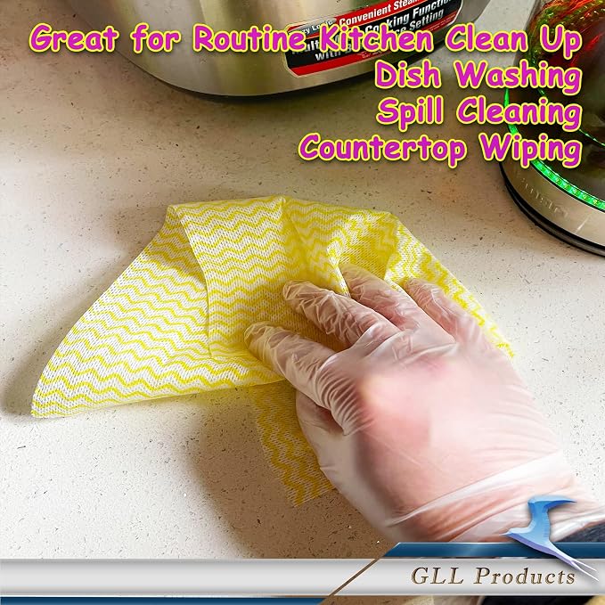 GLL Disposable Cleaning Cloths Wipe Roll, Dish Wash Cloths, Cleaning Washcloth Towel for Kitchen Bathroom Furniture and Car, One-Hand Tearing (Pack of 3-Rolls, 150-Sheets Total)