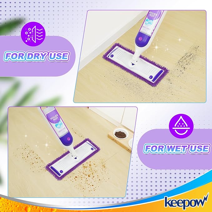 KEEPOW Reusable Microfiber Mop Pads Compatible with Swiffer PowerMop 4 Pack, Power Mop Pads Refills for 13 ''-15 '' Spray Mop, Machine Washable Pad Replacement for Multi-Surface Floor Cleaning