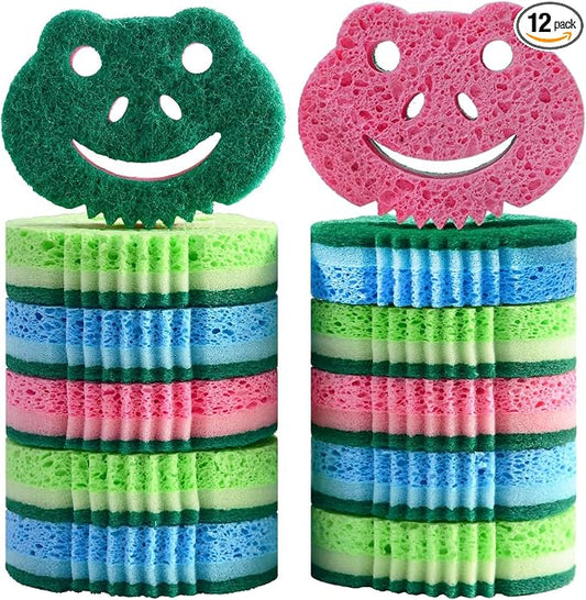 12 Pack Scrub Sponge,Dual-Sided Multi-Functional Premium Cleaning Sponges,Dishwashing Sponge for Heavy Duty Scouring Pads,Bathroom,Dish,Furniture,Kitchen